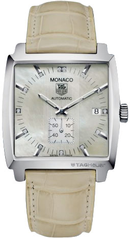 Tag Heuer Monaco Series Fashionable Diamond Mother-of-Pearl Cream Automatic Unisex Watch-WW2113.FC6215