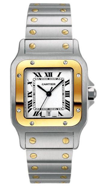 Cartier Santos Series 18k Yellow Gold and Stainless Steel Mens Swiss Quartz Wristwatch-W20011C4 Cartier Santos Series 18k Yellow Gold and Stainless Steel Mens Swiss Quartz Wristwatch-W20011C4