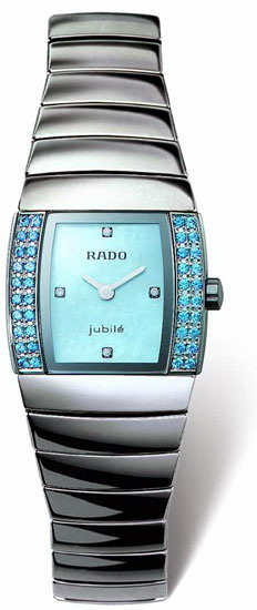 Rado Sintra Series Platinum-tone Ceramic Blue Diamond Mini Ladies Watch R13580912