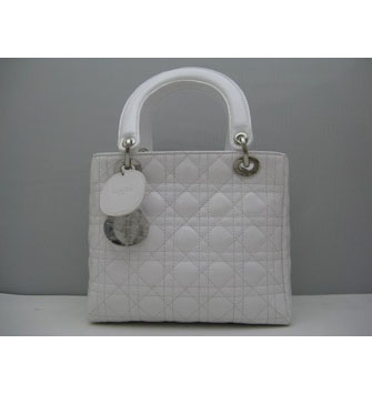 Dior Lady Medium Patent Top Handle Bag White