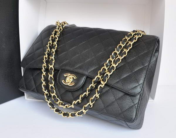 Chanel A47600 Black Original Caviar Leather Jumbo Flap Bag Gold Chanel A47600 Black Original Caviar Leather Jumbo Flap Bag Gold