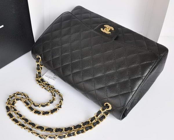Chanel A47600 Black Original Caviar Leather Jumbo Flap Bag Gold Chanel A47600 Black Original Caviar Leather Jumbo Flap Bag Gold