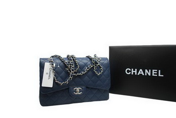 Newest 2012 Chanel Jumbo Double Flaps Bag Royalblue Original Caviar Leather A36097 Silver