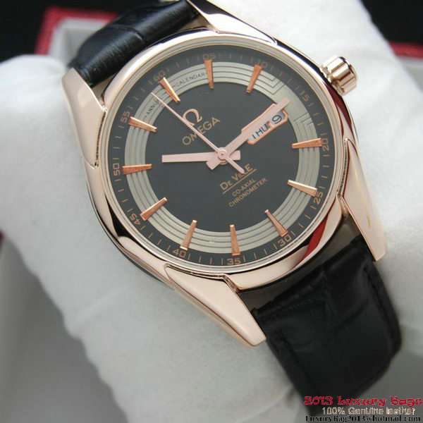 OMEGA DE VILLE HOUR VISION ANNUAL CALENDAR Red Gold on Black Leather Strap OM77124 OMEGA DE VILLE HOUR VISION ANNUAL CALENDAR Red Gold on Black Leather Strap OM77124