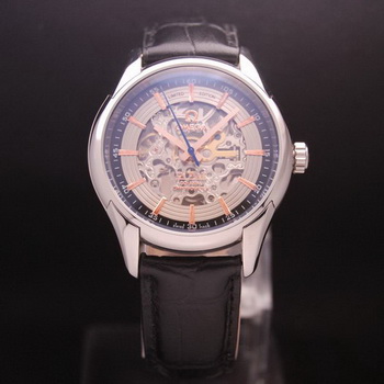 OMEGA DE VILLE Tourbillon Watches Steel on Black Leather Strap Om7006