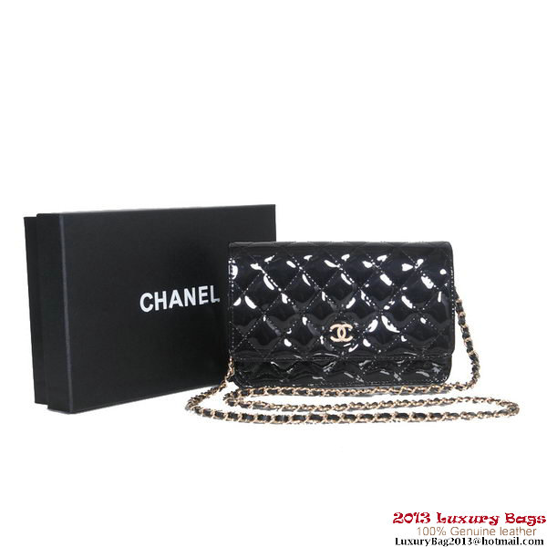 Chanel A30193 Black Patent Leather Flap Bag Gold