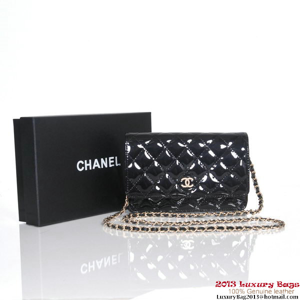 Chanel A30193 Black Patent Leather Flap Bag Gold