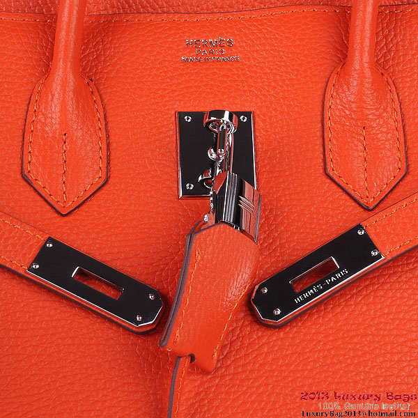Hermes Birkin 35CM Tote Bag Orange Clemence Leather H6089 Silver
