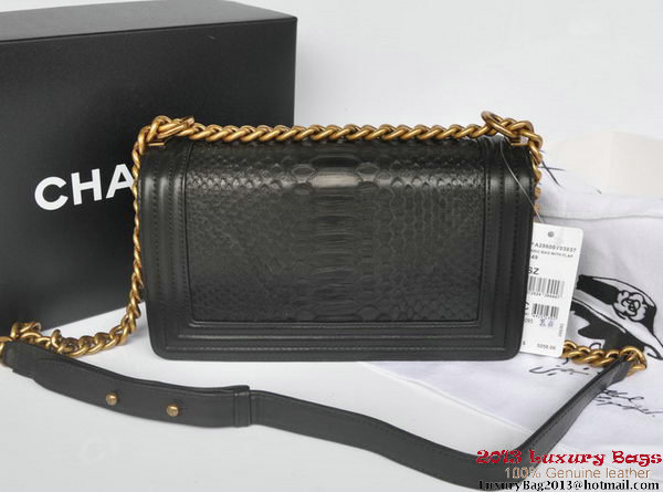Boy Chanel Flap Shoulder Bag Python Leather A66095 Black