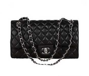 Chanel 2.55 Series Bag Black Sheepskin Leather 1112 Silver Chanel 2.55 Series Bag Black Sheepskin Leather 1112 Silver