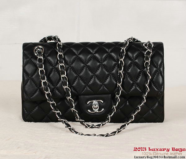 Chanel 2.55 Series Bag Black Sheepskin Leather 1112 Silver Chanel 2.55 Series Bag Black Sheepskin Leather 1112 Silver
