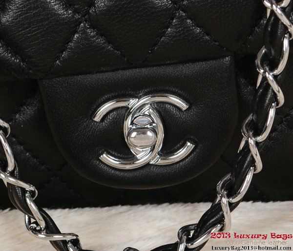 Chanel 2.55 Series Bag Black Sheepskin Leather 1112 Silver Chanel 2.55 Series Bag Black Sheepskin Leather 1112 Silver