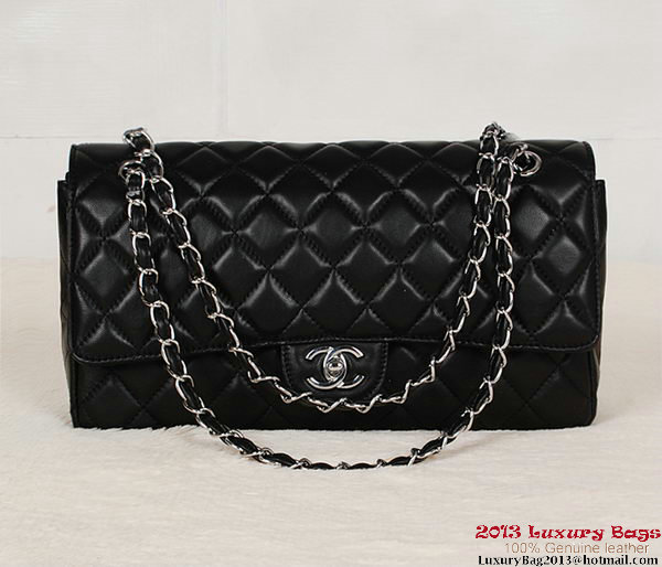 Chanel Classic Flap Bag 1113 Black Sheepskin Silver Chanel Classic Flap Bag 1113 Black Sheepskin Silver