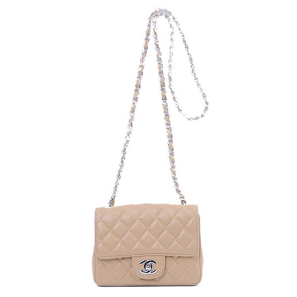 Chanel mini Classic Flap Bag Apricot Sheekskin 1115 Silver