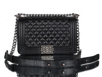 Chanel A67086 Black Lambskin Leather Le Boy Flap Shoulder Bag Chanel A67086 Black Lambskin Leather Le Boy Flap Shoulder Bag