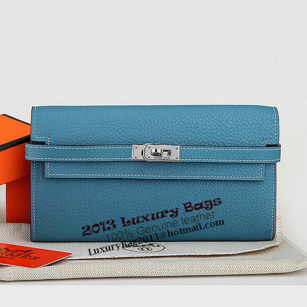 Hermes Kelly Original Leather Bi-Fold Wallet A708 Light Blue Hermes Kelly Original Leather Bi-Fold Wallet A708 Light Blue