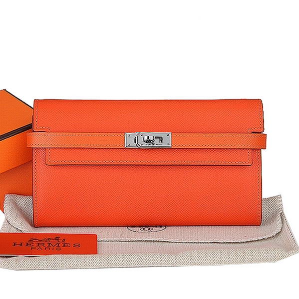 Hermes Kelly Original Saffiano Leather Bi-Fold Wallet A708 Orange