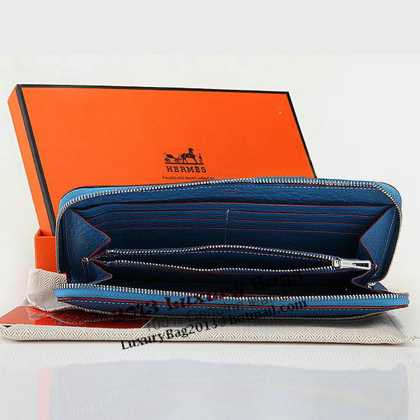 Hermes Zipper Wallet Original Leather A309 Blue Hermes Zipper Wallet Original Leather A309 Blue