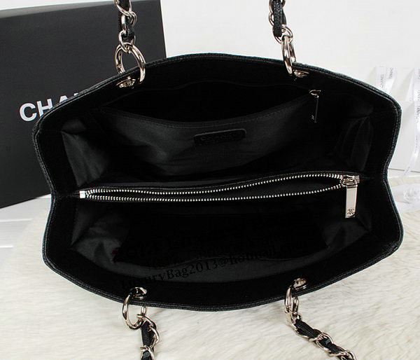Chanel A50995 Black Original Leather Shoulder Bag Silver
