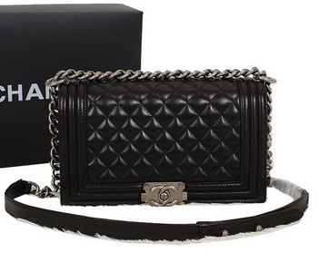 Chanel Black Sheppskin Leather Le Boy Flap Shoulder Bag A67086 Silver Chanel Black Sheppskin Leather Le Boy Flap Shoulder Bag A67086 Silver