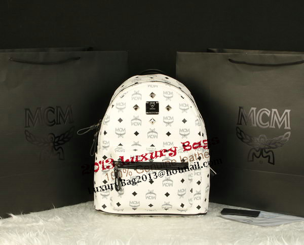 MCM Stark Backpack Large in Calf Leather 8004 White MCM Stark Backpack Large in Calf Leather 8004 White