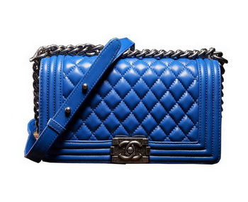 Chanel Boy Flap Shoulder Bag in Blue Lambskin Leather A67086 Silver Chanel Boy Flap Shoulder Bag in Blue Lambskin Leather A67086 Silver