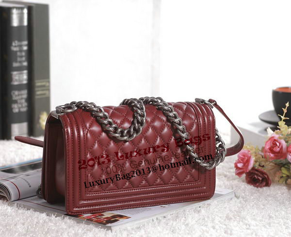 Chanel Boy Flap Shoulder Bag in Burgundy Lambskin Leather A67086 Silver Chanel Boy Flap Shoulder Bag in Burgundy Lambskin Leather A67086 Silver