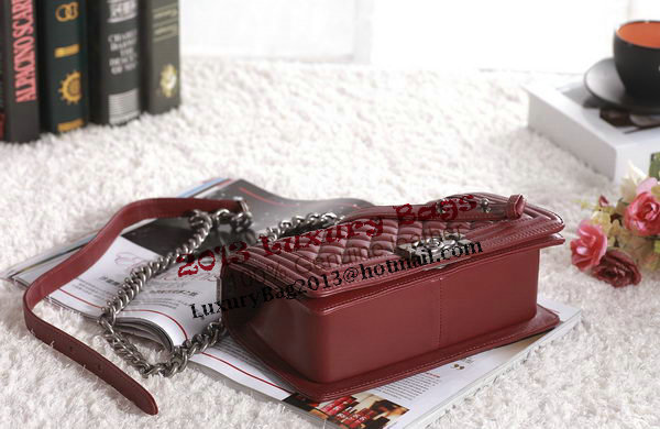 Chanel Boy Flap Shoulder Bag in Burgundy Lambskin Leather A67086 Silver Chanel Boy Flap Shoulder Bag in Burgundy Lambskin Leather A67086 Silver