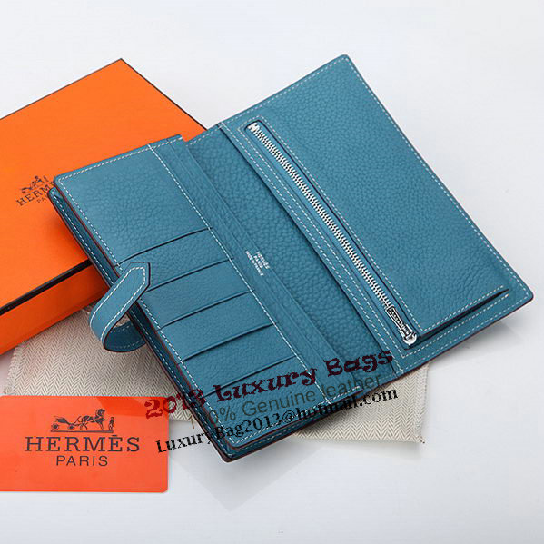 Hermes Bearn Japonaise Bi-Fold Wallet Grainy Leather A208 Blue Hermes Bearn Japonaise Bi-Fold Wallet Grainy Leather A208 Blue