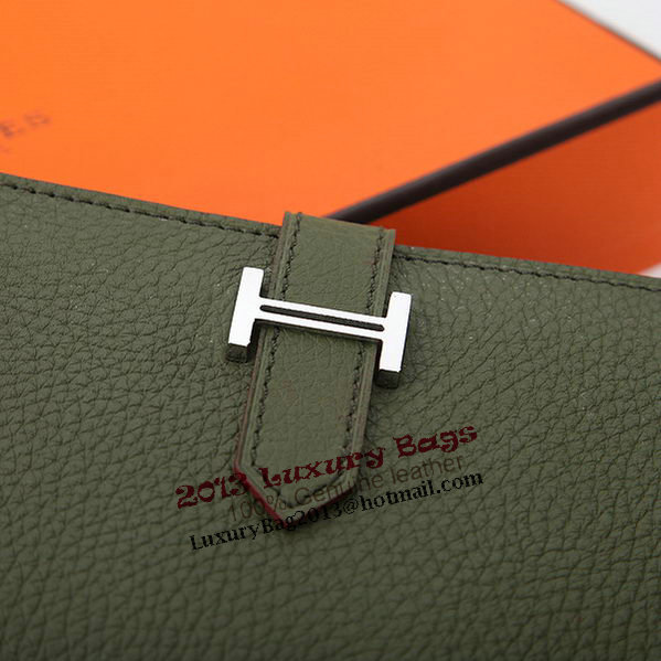 Hermes Bearn Japonaise Bi-Fold Wallet Grainy Leather A208 Dark Green