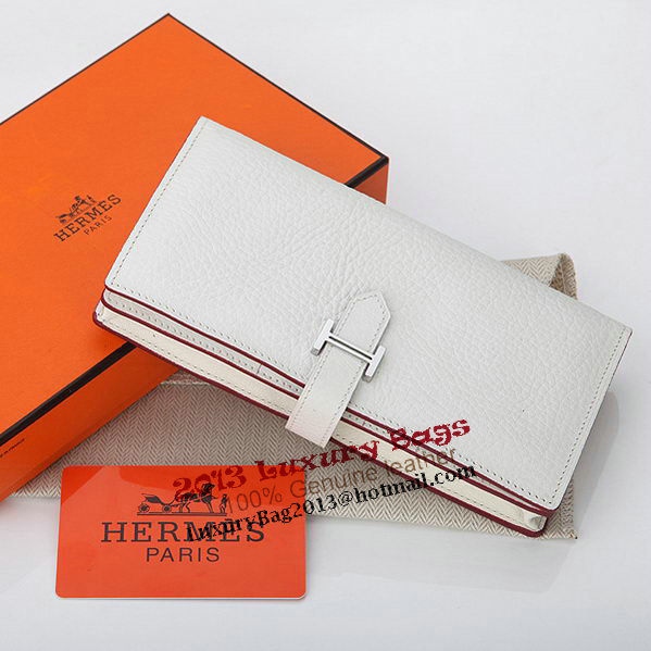 Hermes Bearn Japonaise Bi-Fold Wallet Grainy Leather A208 White