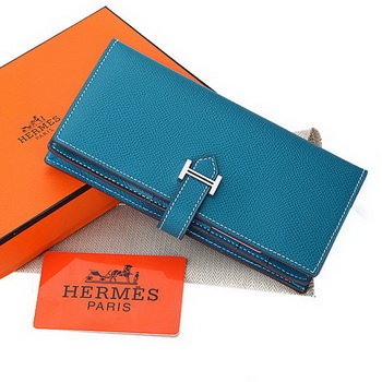 Hermes Bearn Japonaise Bi-Fold Wallet Original Leather A208 Blue Hermes Bearn Japonaise Bi-Fold Wallet Original Leather A208 Blue