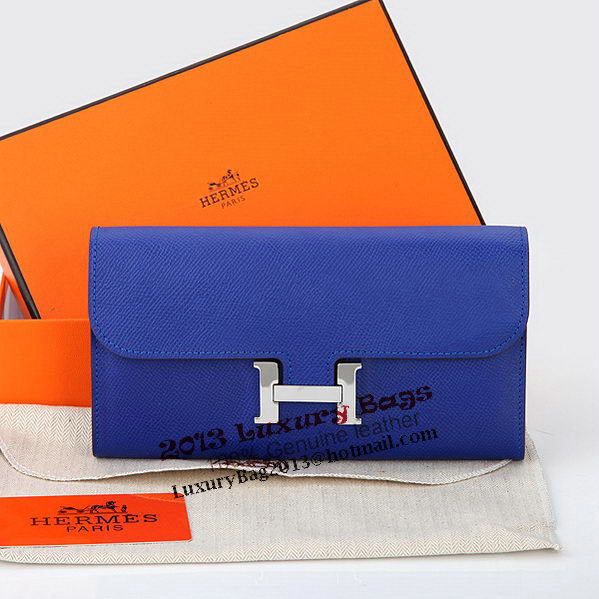 Hermes Constance Long Wallets Original Calfskin Leather A909 Blue