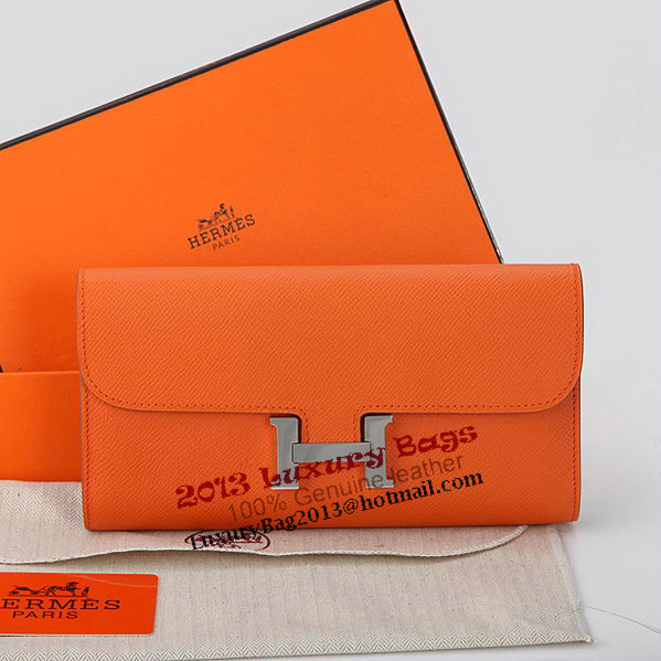 Hermes Constance Long Wallets Original Calfskin Leather A909 Orange Hermes Constance Long Wallets Original Calfskin Leather A909 Orange