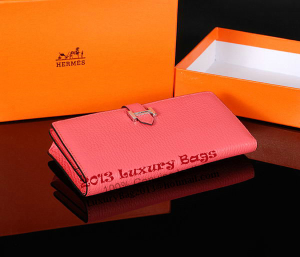 Hermes Bearn Japonaise Bi-Fold Wallet Original Leather A1018 Pink Hermes Bearn Japonaise Bi-Fold Wallet Original Leather A1018 Pink