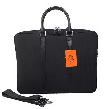 Hermes Mens Briefcase Canvas & Leather H1656 Black