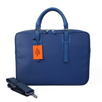 Hermes Mens Briefcase Canvas & Leather H1702D Blue