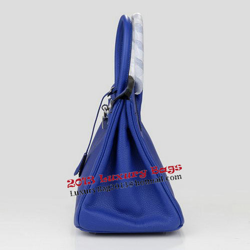 Hermes Birkin 30CM Tote Bag Blue Original Leather H30 Silver