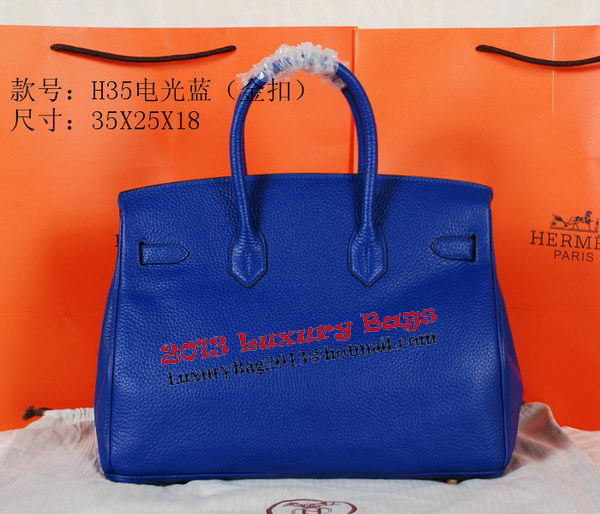 Hermes Birkin 35CM Tote Bag Blue Original Grainy Leather H35 Gold