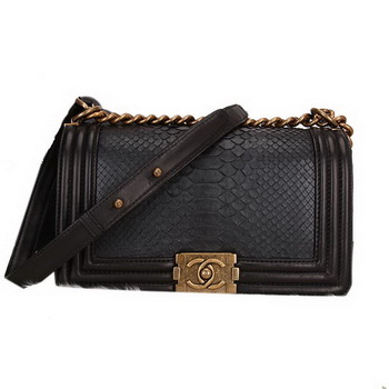 Boy Chanel Flap Shoulder Bag Black Original Snake Leather A67086 Gold Boy Chanel Flap Shoulder Bag Black Original Snake Leather A67086 Gold