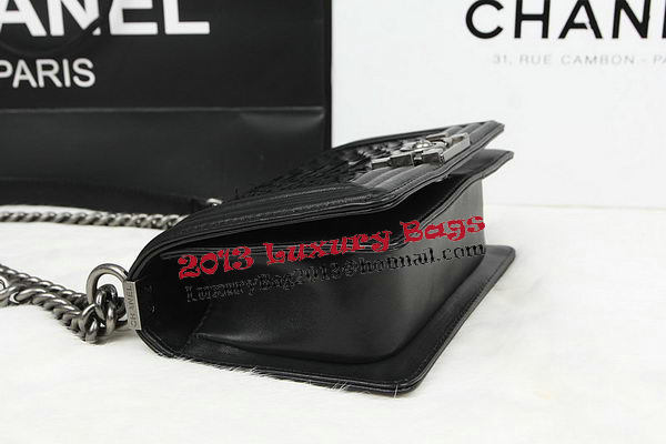 Chanel Boy Flap Shoulder Bag Black Original Python Leather A67085 Silver Chanel Boy Flap Shoulder Bag Black Original Python Leather A67085 Silver