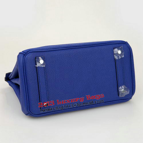 Hermes Birkin 25CM Tote Bags Blue Original Leather Silver