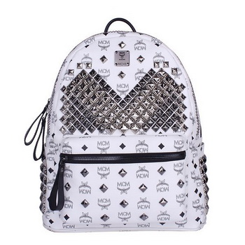 MCM Medium Stark Front Studs Backpack MC4237 White MCM Medium Stark Front Studs Backpack MC4237 White