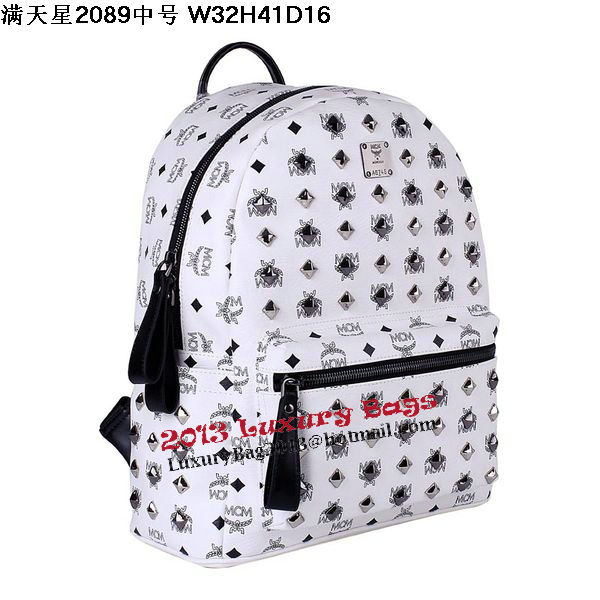 MCM Stark Studded Medium Backpack MC2089 White MCM Stark Studded Medium Backpack MC2089 White