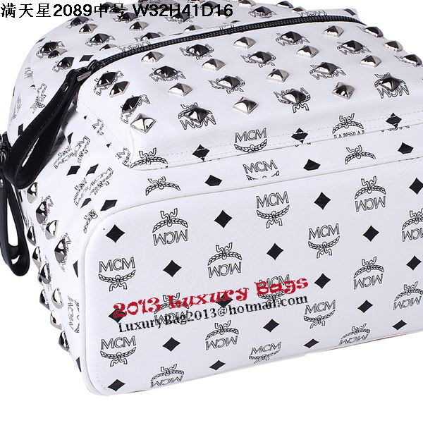 MCM Stark Studded Medium Backpack MC2089 White MCM Stark Studded Medium Backpack MC2089 White