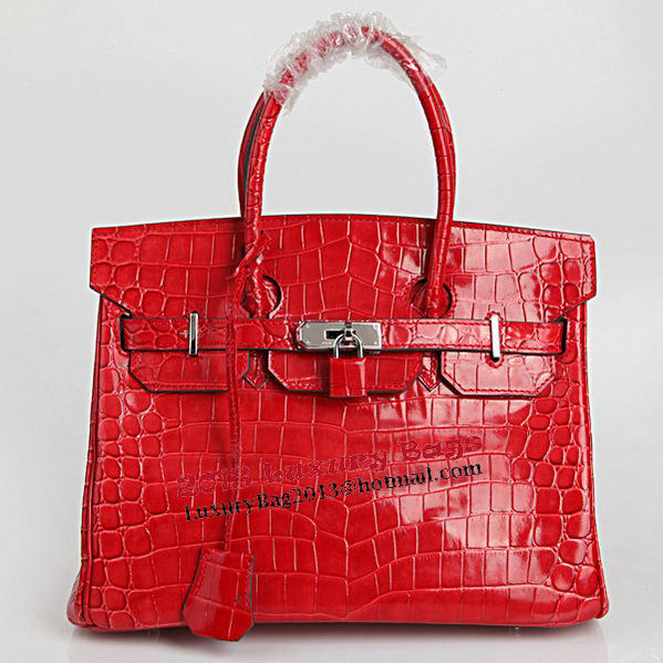 Hermes Birkin 30CM Tote Bags Red Iridescent Croco Leather Silver