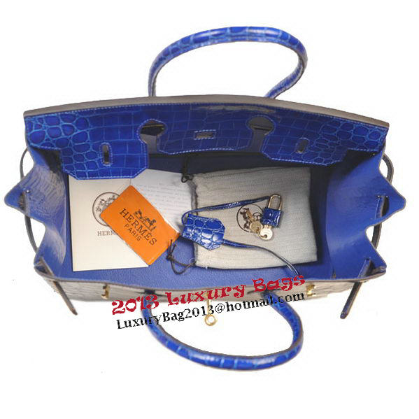 Hermes Birkin 35CM Tote Bag Blue Iridescent Croco Leather Gold
