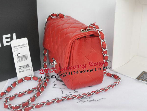 Chanel mini Classic Flap Bag Red Original Sheekskin CHA1115 Silver Chanel mini Classic Flap Bag Red Original Sheekskin CHA1115 Silver