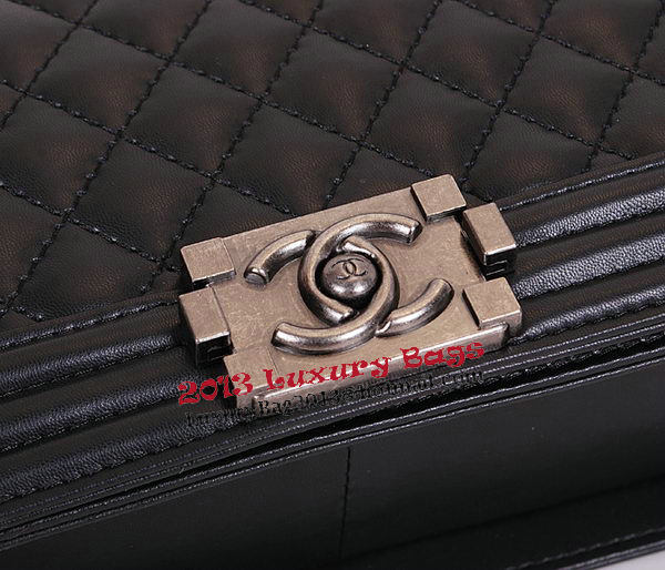 Le Boy Chanel Flap Shoulder Bag Black Sheepskin Leather CHA67086 Silver
