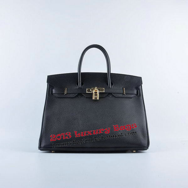 Hermes Birkin 35CM Tote Bag Black Grainy Leather Gold